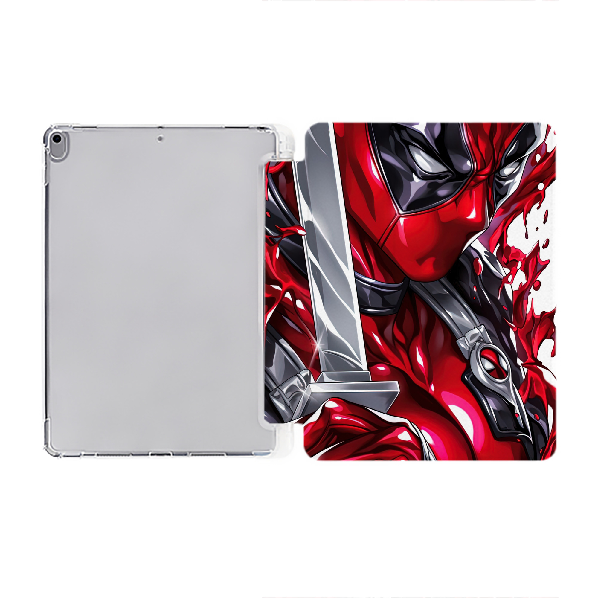 （画像用） Deadpool デッドプール IPad ケース ペン収納付き 三つ折りスタンド PUレザー×シリコン 対応機種9.5/10.5/10.9インチ